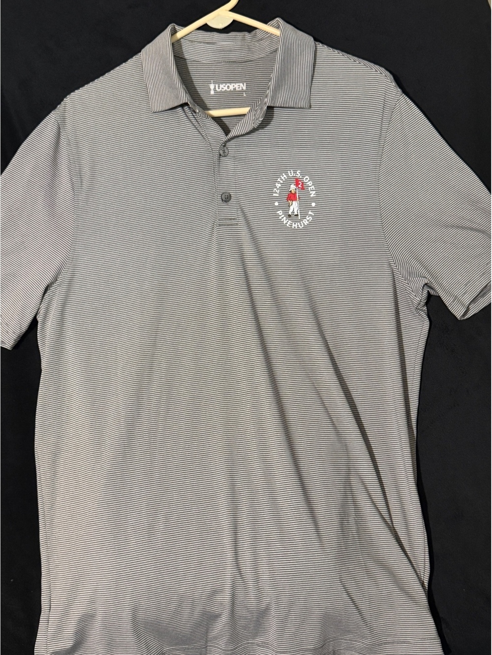 US Open Pinehurst 124th Golf Polo Shirt Gray Striped Size L